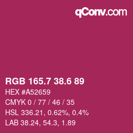 カラーコード: RGB 165.7 38.6 89 | qconv.com