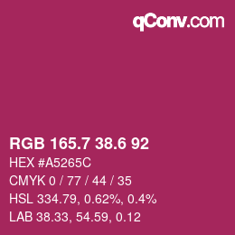 カラーコード: RGB 165.7 38.6 92 | qconv.com