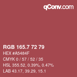 カラーコード: RGB 165.7 72 79 | qconv.com