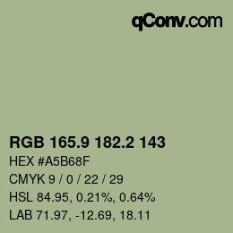 Color code: RGB 165.9 182.2 143 | qconv.com
