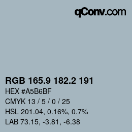 カラーコード: RGB 165.9 182.2 191 | qconv.com