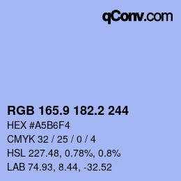 Farbcode: RGB 165.9 182.2 244 | qconv.com