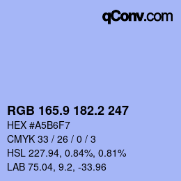 カラーコード: RGB 165.9 182.2 247 | qconv.com