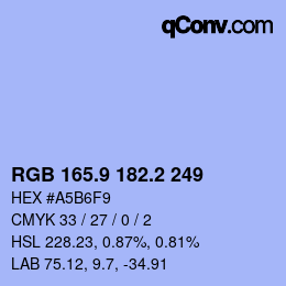 Color code: RGB 165.9 182.2 249 | qconv.com