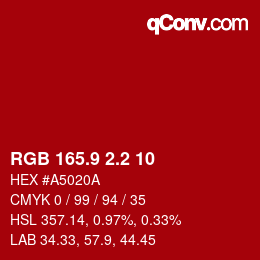 カラーコード: RGB 165.9 2.2 10 | qconv.com