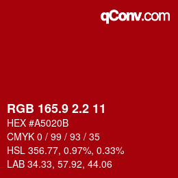 カラーコード: RGB 165.9 2.2 11 | qconv.com
