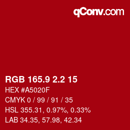 カラーコード: RGB 165.9 2.2 15 | qconv.com