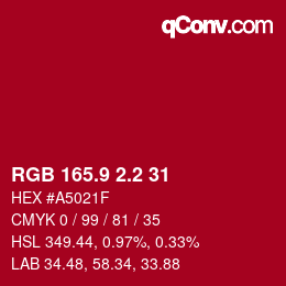 カラーコード: RGB 165.9 2.2 31 | qconv.com