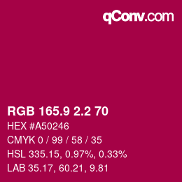 カラーコード: RGB 165.9 2.2 70 | qconv.com