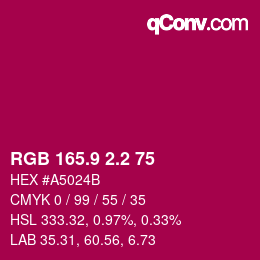 カラーコード: RGB 165.9 2.2 75 | qconv.com