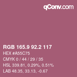 カラーコード: RGB 165.9 92.2 117 | qconv.com