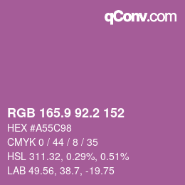カラーコード: RGB 165.9 92.2 152 | qconv.com