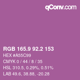 カラーコード: RGB 165.9 92.2 153 | qconv.com