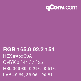 カラーコード: RGB 165.9 92.2 154 | qconv.com