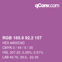 カラーコード: RGB 165.9 92.2 157 | qconv.com