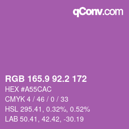 カラーコード: RGB 165.9 92.2 172 | qconv.com
