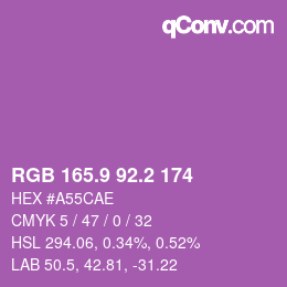 カラーコード: RGB 165.9 92.2 174 | qconv.com