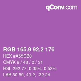 カラーコード: RGB 165.9 92.2 176 | qconv.com