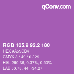 カラーコード: RGB 165.9 92.2 180 | qconv.com