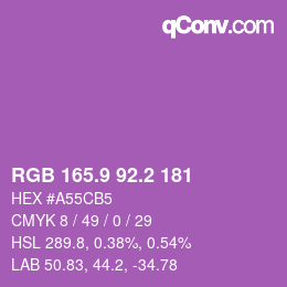カラーコード: RGB 165.9 92.2 181 | qconv.com