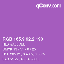 カラーコード: RGB 165.9 92.2 190 | qconv.com