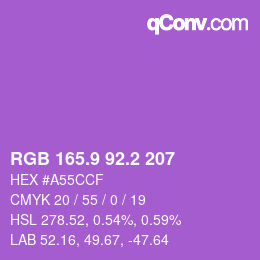 カラーコード: RGB 165.9 92.2 207 | qconv.com