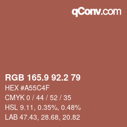 カラーコード: RGB 165.9 92.2 79 | qconv.com