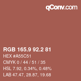 Color code: RGB 165.9 92.2 81 | qconv.com