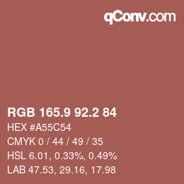 カラーコード: RGB 165.9 92.2 84 | qconv.com