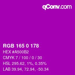 カラーコード: RGB 165 0 178 | qconv.com