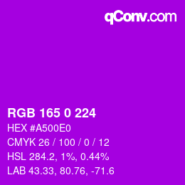 Code couleur: RGB 165 0 224 | qconv.com
