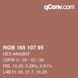 Color code: RGB 165 107 95 | qconv.com