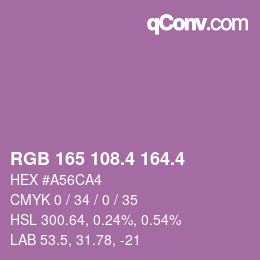 カラーコード: RGB 165 108.4 164.4 | qconv.com