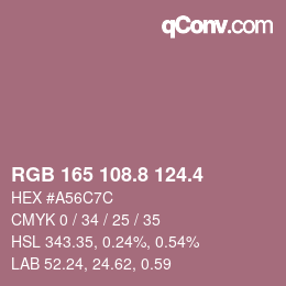 カラーコード: RGB 165 108.8 124.4 | qconv.com
