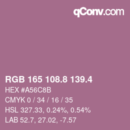カラーコード: RGB 165 108.8 139.4 | qconv.com