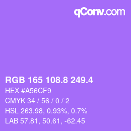 カラーコード: RGB 165 108.8 249.4 | qconv.com