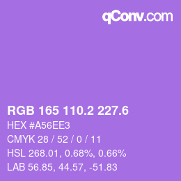 カラーコード: RGB 165 110.2 227.6 | qconv.com