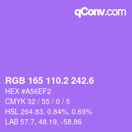 カラーコード: RGB 165 110.2 242.6 | qconv.com