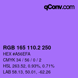 カラーコード: RGB 165 110.2 250 | qconv.com