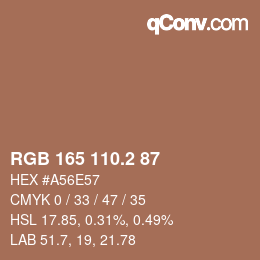 カラーコード: RGB 165 110.2 87 | qconv.com