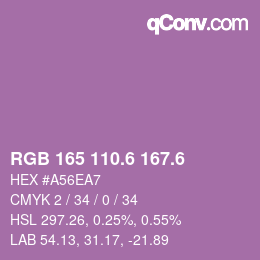 カラーコード: RGB 165 110.6 167.6 | qconv.com