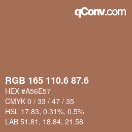 カラーコード: RGB 165 110.6 87.6 | qconv.com