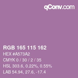 Color code: RGB 165 115 162 | qconv.com