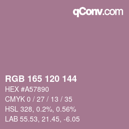 颜色代码: RGB 165 120 144 | qconv.com