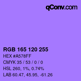 Color code: RGB 165 120 255 | qconv.com