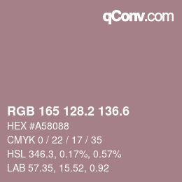 カラーコード: RGB 165 128.2 136.6 | qconv.com