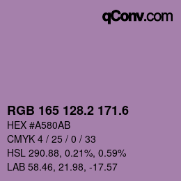 カラーコード: RGB 165 128.2 171.6 | qconv.com