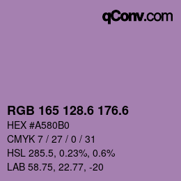 カラーコード: RGB 165 128.6 176.6 | qconv.com
