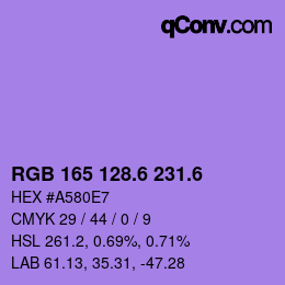 カラーコード: RGB 165 128.6 231.6 | qconv.com