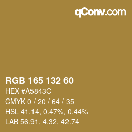 Color code: RGB 165 132 60 | qconv.com